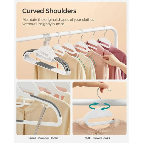 50 Pack Coat Hangers, Heavy-Duty Plastic Suit Hangers, S-Shaped Opening, Space-Saving, 360º Swivel Hook, 16.3 Inches Wide wiktra