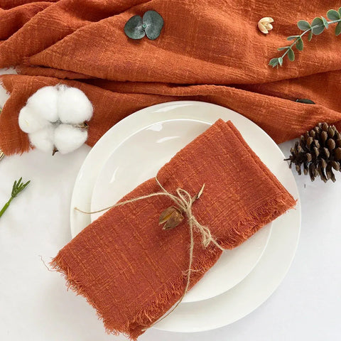 50pcs Rust Retro Gauze Cotton Napkin Wholesale 32x32cm Tea Towel Wedding Party Christmas Table Decor Burrs napkins - Wiktra