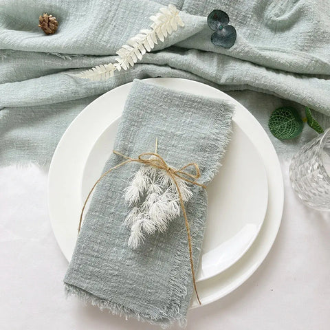 50pcs Wholesale Gauze Cotton Sage Green Napkin Tea Towel Wedding Party Christmas Table Decor Retro Burrs napkins 42x42cm - Wiktra