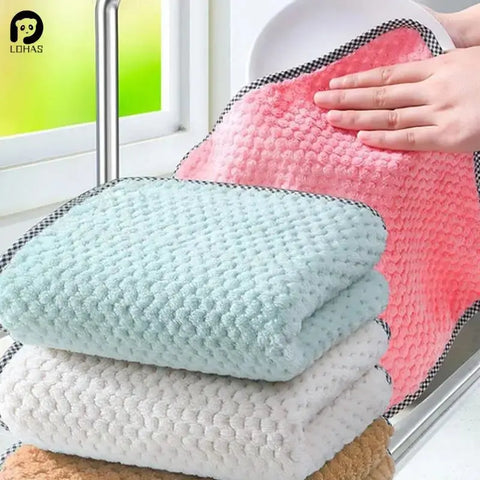 5pcs Micro Fiber Cleaning Cloth Rags Water Absorption Non-Stick Oil Washing Kitchen Towel Household Tools Cleaning Wiping Tools wiktra