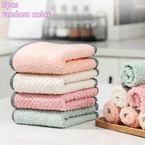 5pcs Micro Fiber Cleaning Cloth Rags Water Absorption Non-Stick Oil Washing Kitchen Towel Household Tools Cleaning Wiping Tools