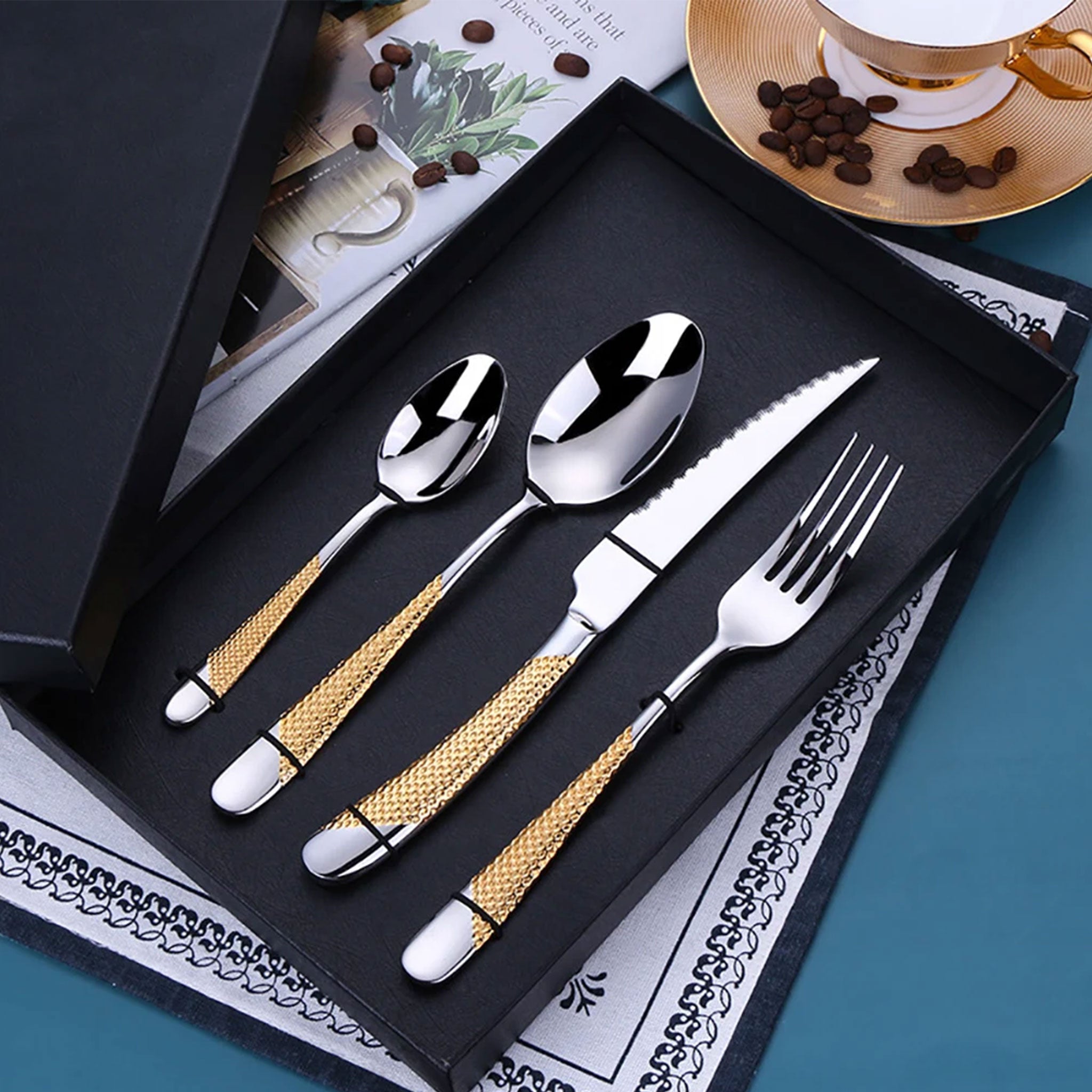 6-Piece Stainless Steel Gold & Silver Cutlery Set – Knife, Fork & Spoon