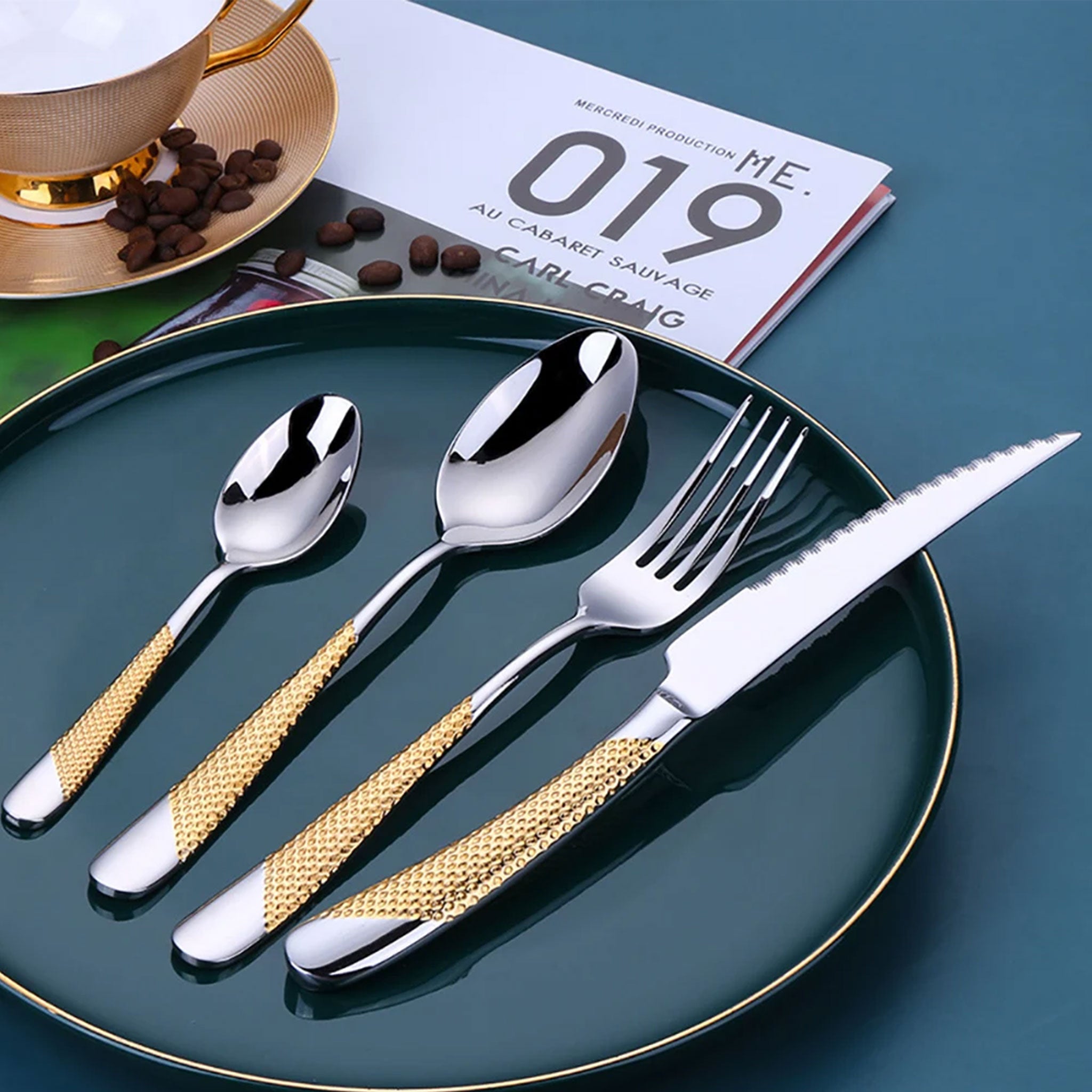 6-Piece Stainless Steel Gold & Silver Cutlery Set – Knife, Fork & Spoon