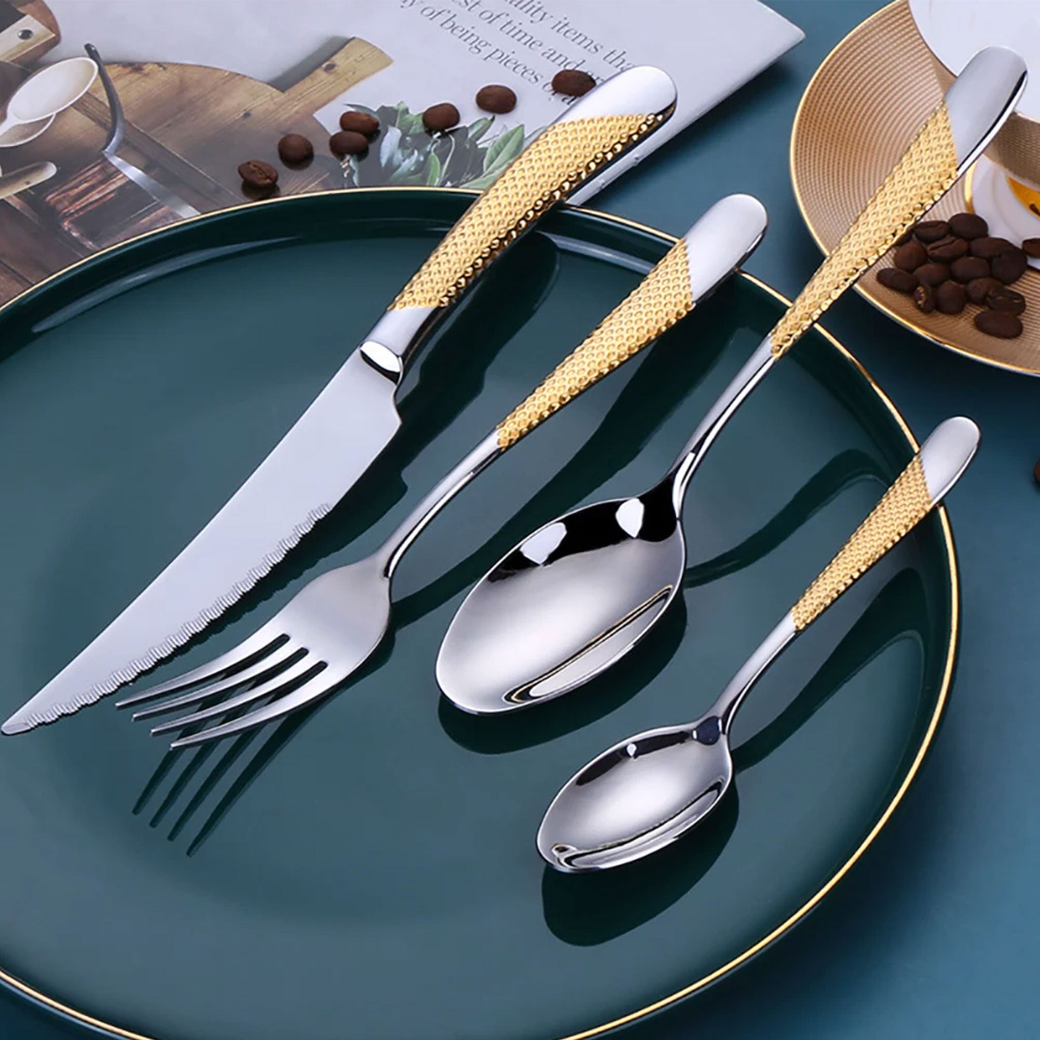 6-Piece Stainless Steel Gold & Silver Cutlery Set – Knife, Fork & Spoon