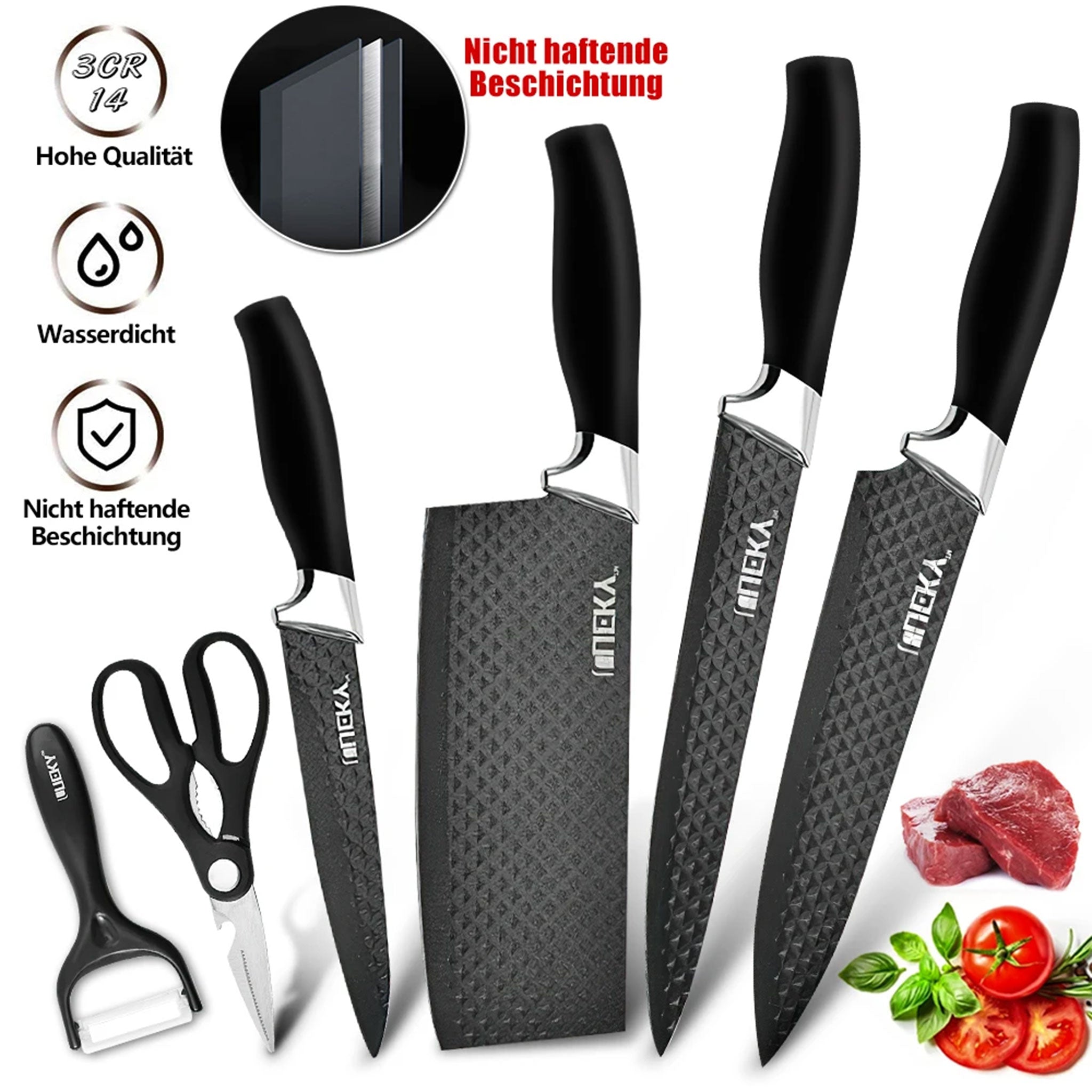 6-Piece Stainless Steel Kitchen Knife Set with Scissors & Peeler – Chef, Cleaver & Utility Knives