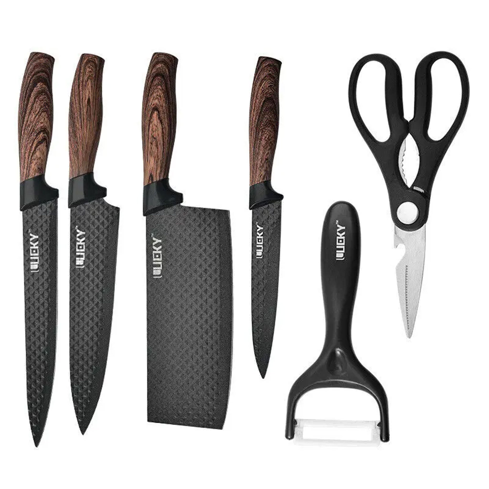 6-Piece Stainless Steel Kitchen Knife Set with Scissors & Peeler – Chef, Cleaver & Utility Knives
