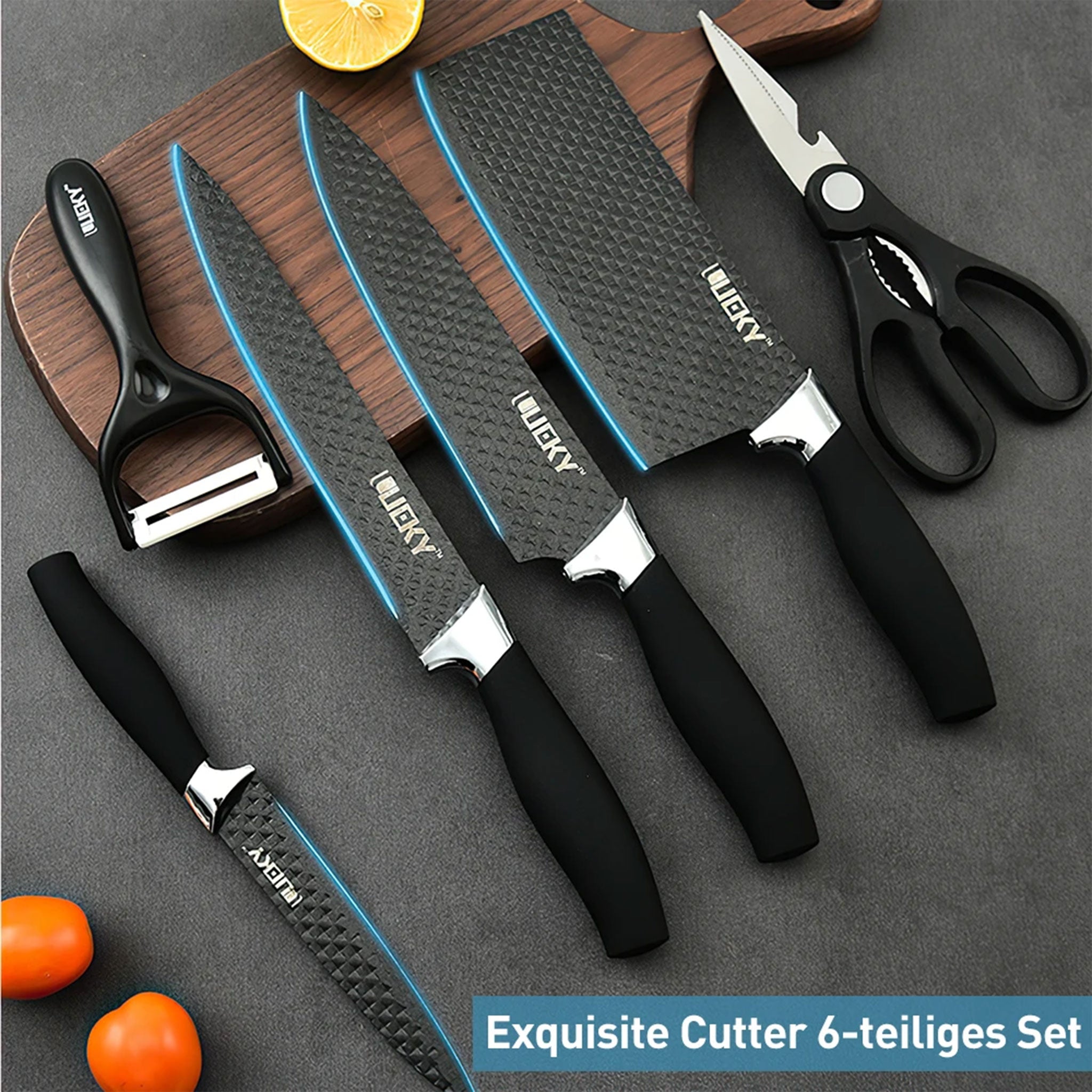 6-Piece Stainless Steel Kitchen Knife Set with Scissors & Peeler – Chef, Cleaver & Utility Knives