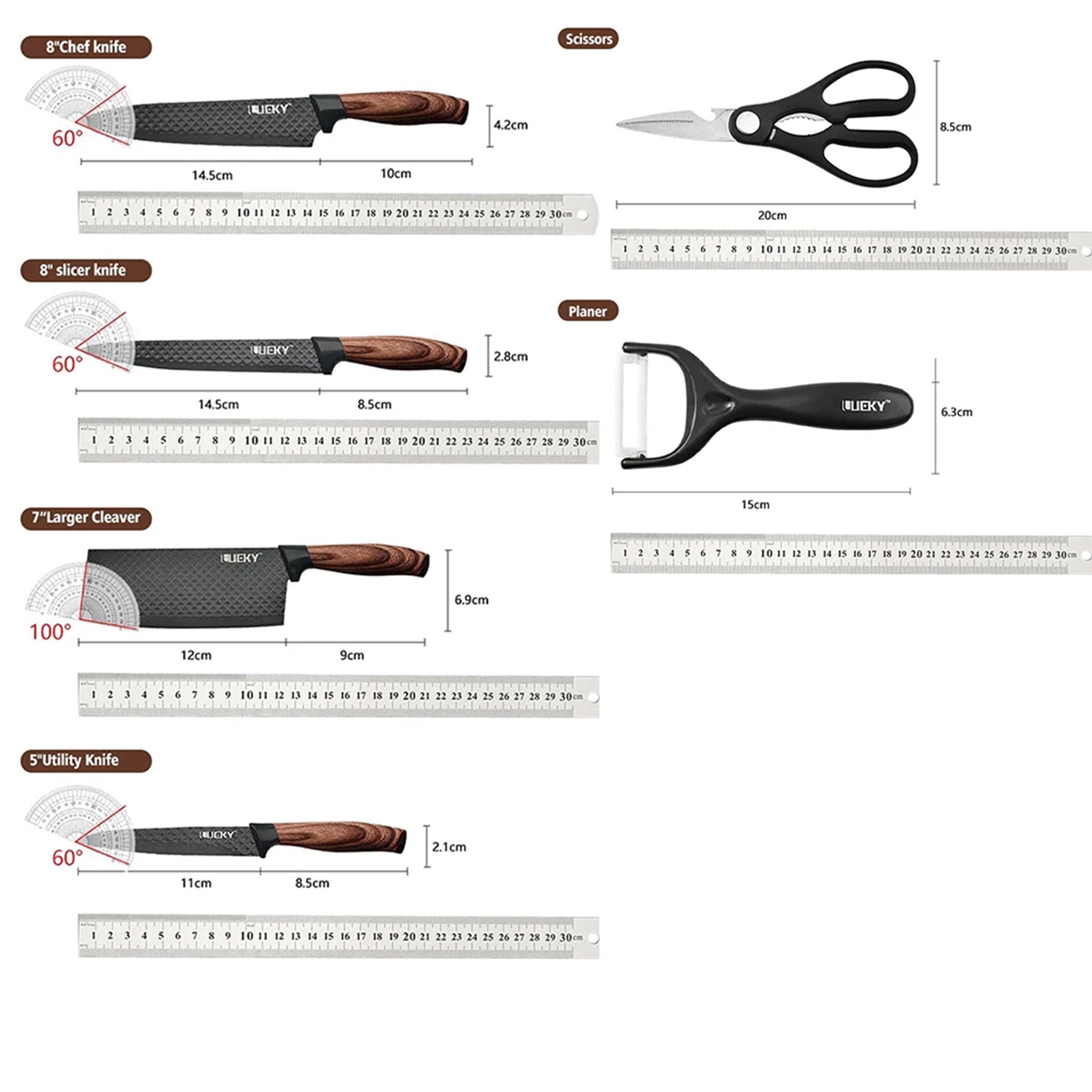 6-Piece Stainless Steel Kitchen Knife Set with Scissors & Peeler – Chef, Cleaver & Utility Knives