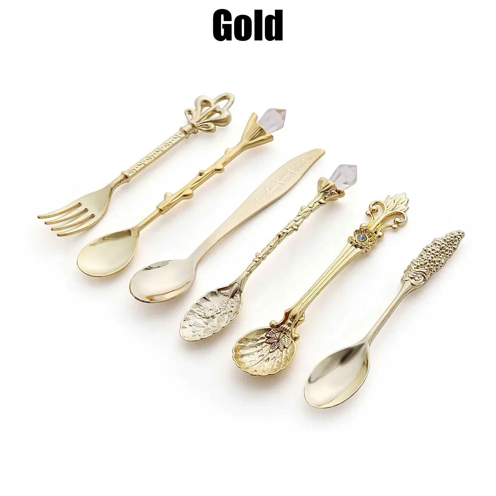 6-Piece Vintage Gold Coffee & Dessert Spoon Fork Set