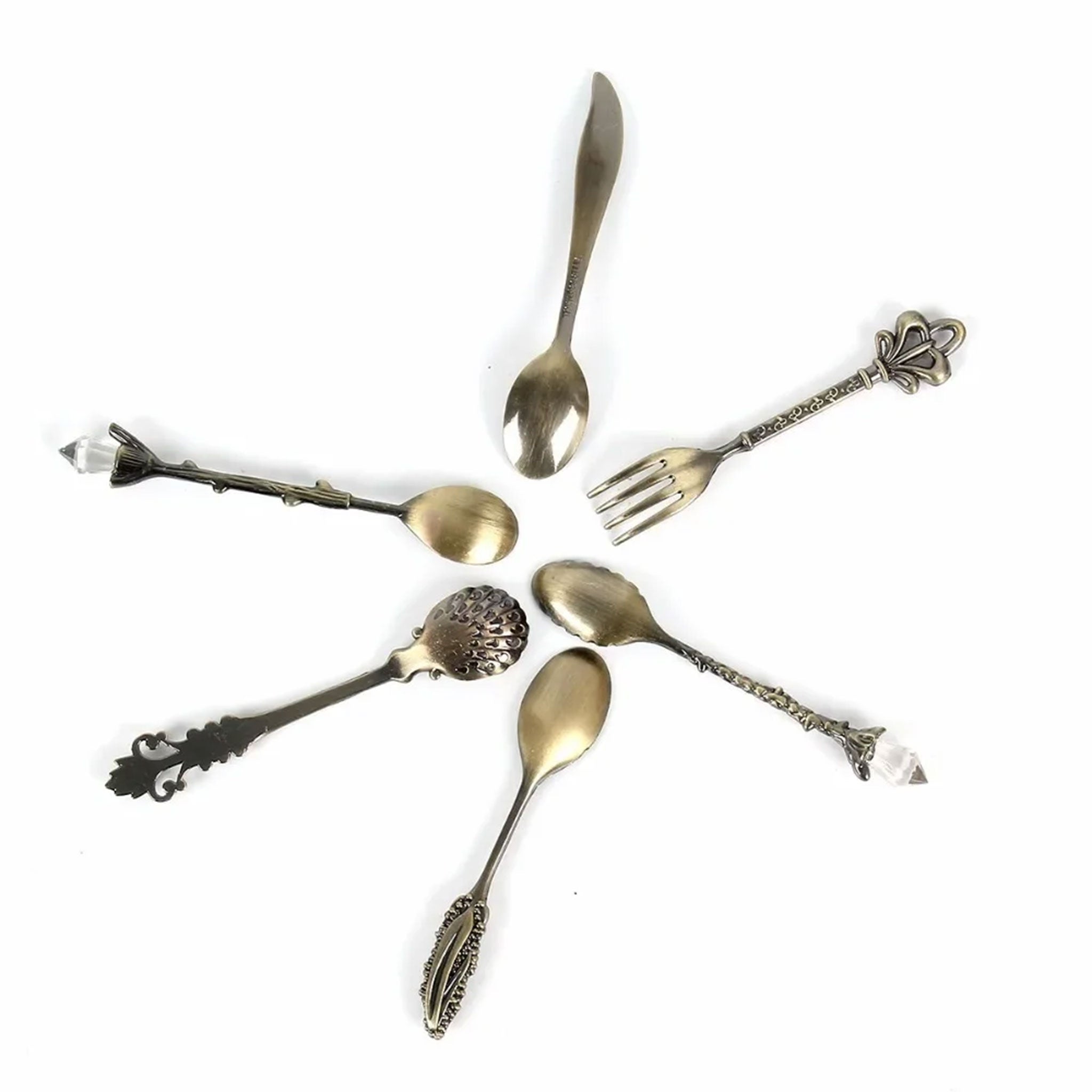 6-Piece Vintage Gold Coffee & Dessert Spoon Fork Set