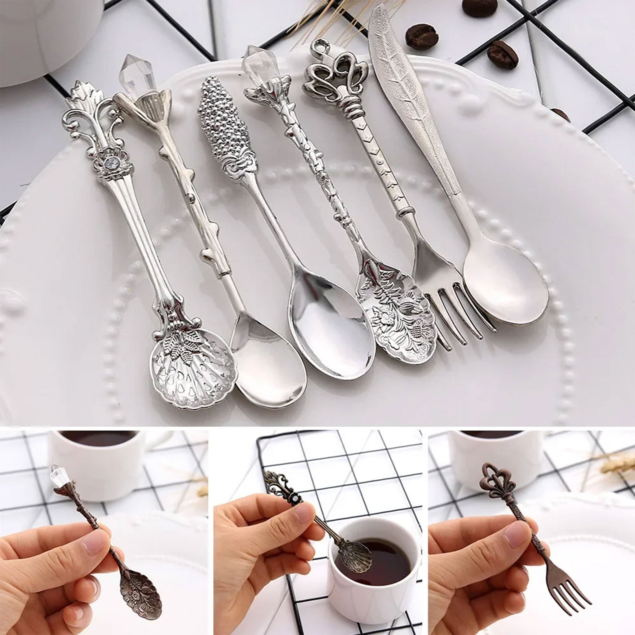 6-Piece Vintage Gold Coffee & Dessert Spoon Fork Set