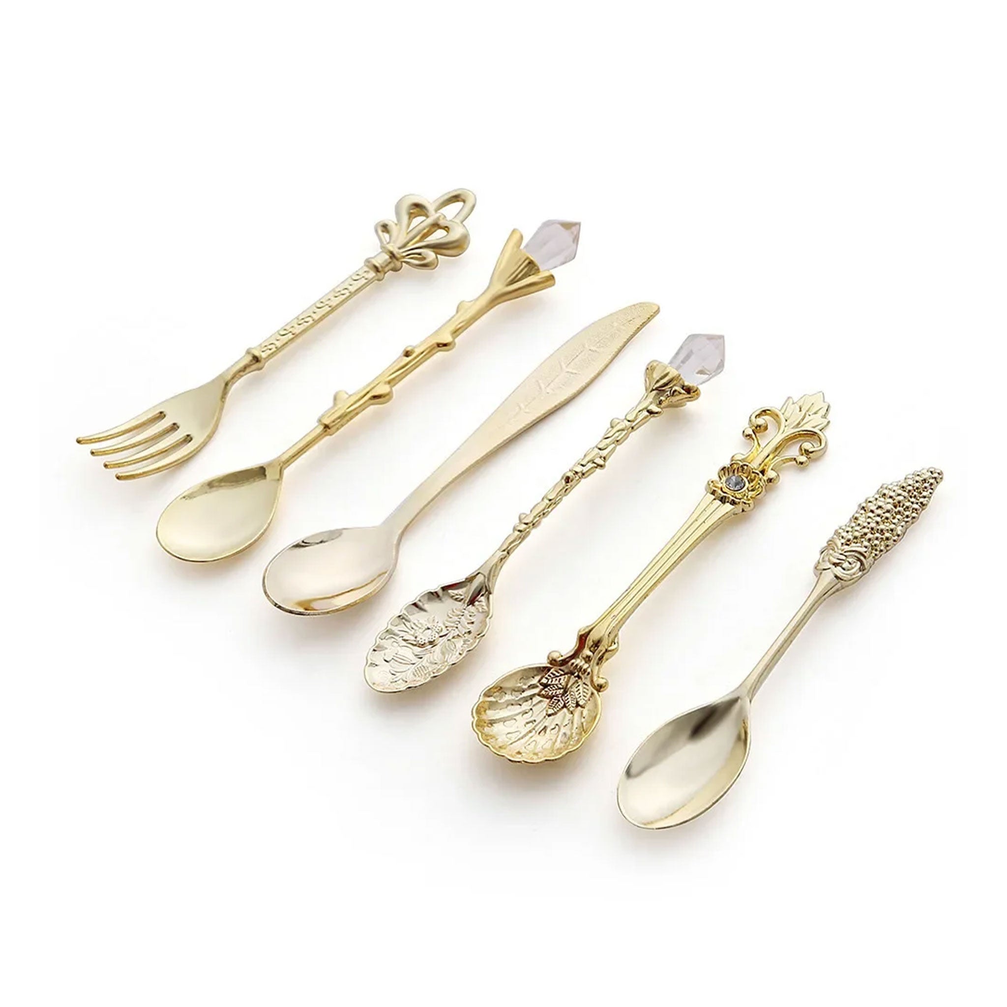 6-Piece Vintage Gold Coffee & Dessert Spoon Fork Set