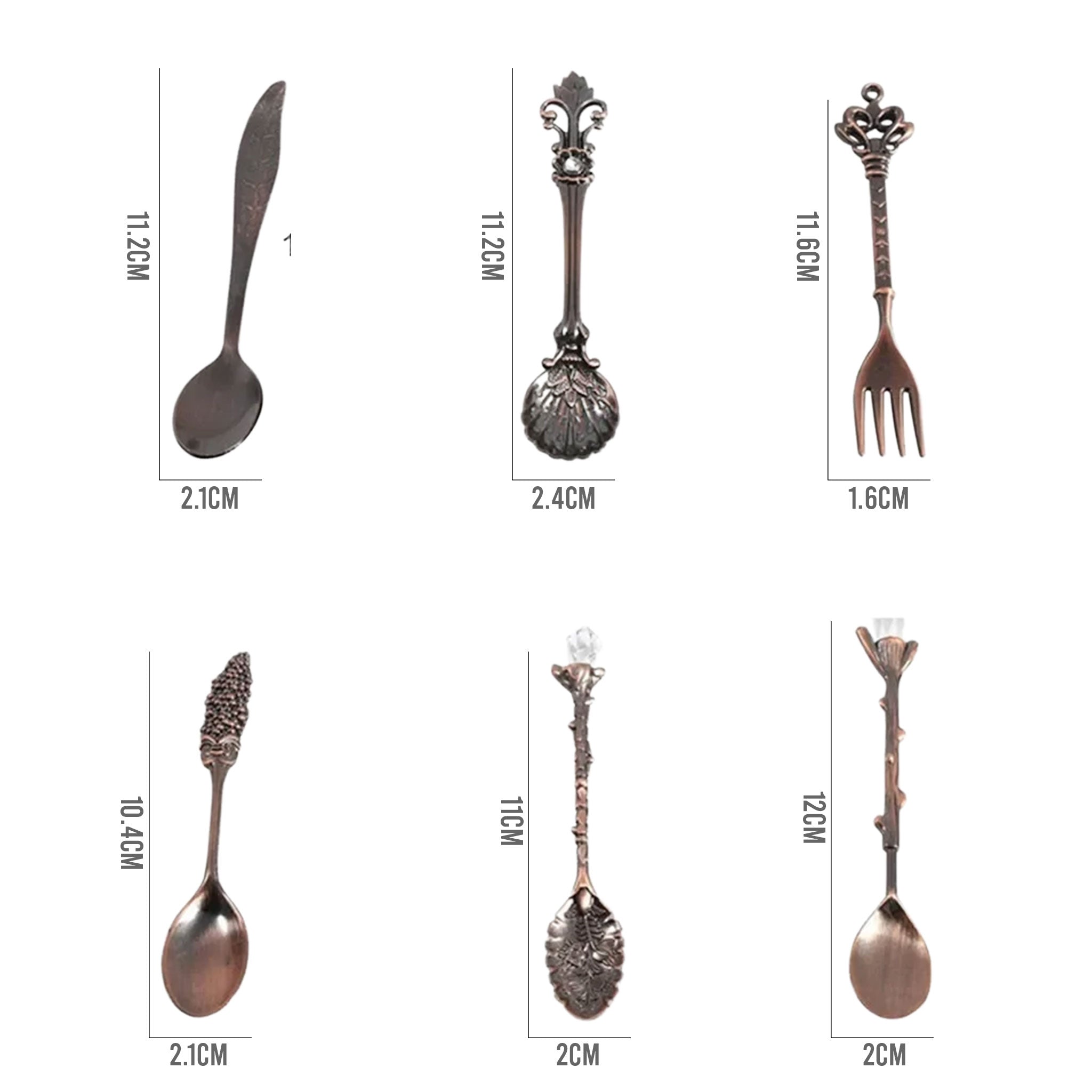 6-Piece Vintage Gold Coffee & Dessert Spoon Fork Set