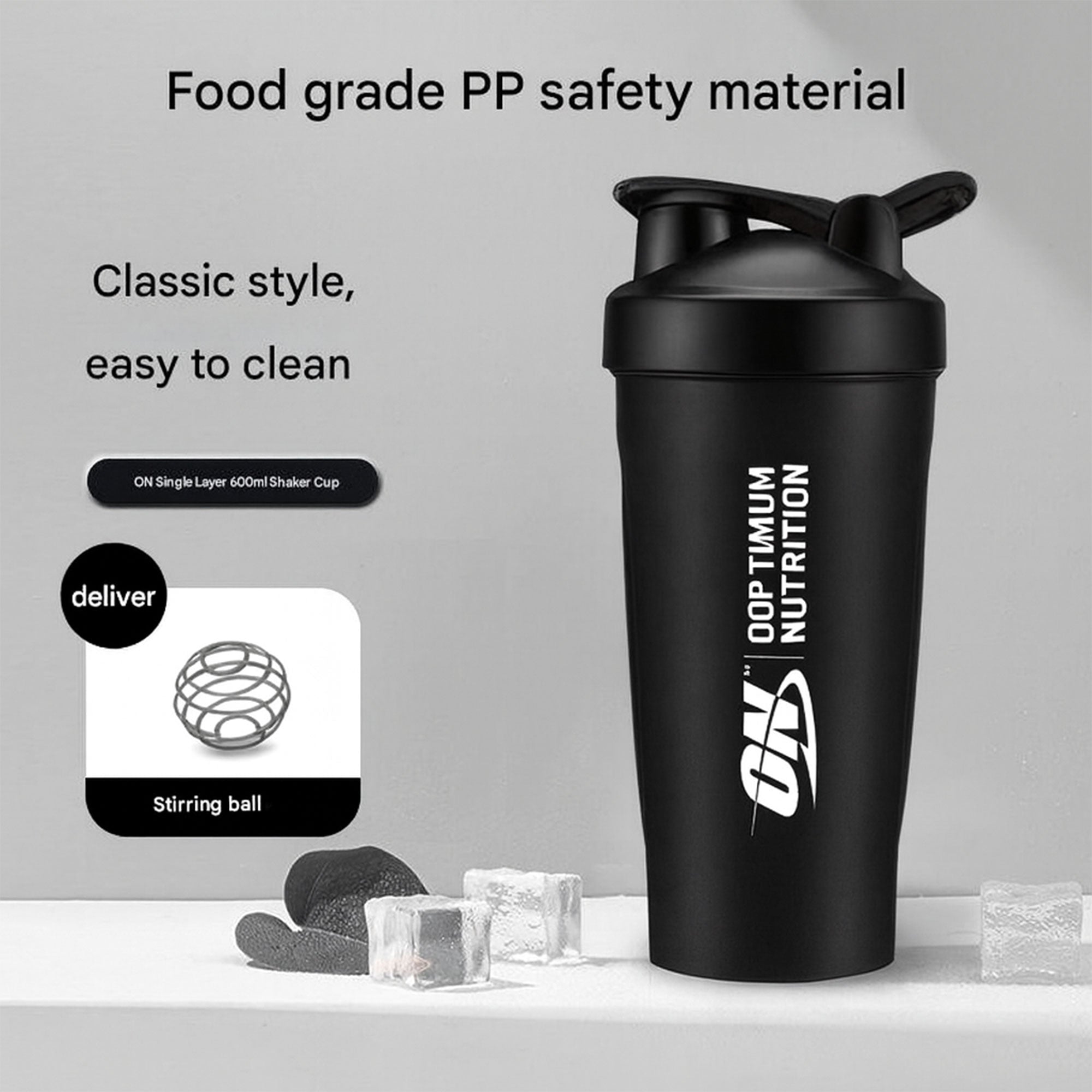 600ml Black Fitness Shaker Cup