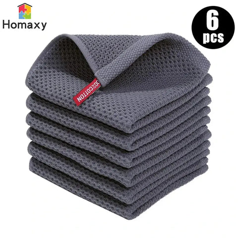 Homaxy 4/6Pcs Cotton Kitchen Towels Ultra Soft Dishcloth Magic Cleaning Cloth Absorbent Cleaning Towel Thickened Wipe Wash Towel wiktra