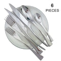 6Pcs Silver Teaspoon Fork Spoon Silverware Flatware Set 304 Stainless Steel Dinnerware Steak Knife Forks Mirror Silver Cutlery wiktra