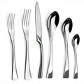 6Pcs Silver Teaspoon Fork Spoon Silverware Flatware Set 304 Stainless Steel Dinnerware Steak Knife Forks Mirror Silver Cutlery wiktra