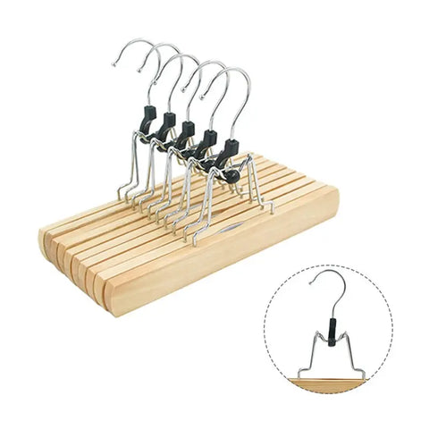 6Pcs Wooden Clamp Pants Skirt Hair Extension Hangers, Walnut Wooden Pants Skirts Hangers, Solid Wood Trousers Bottom Hanger