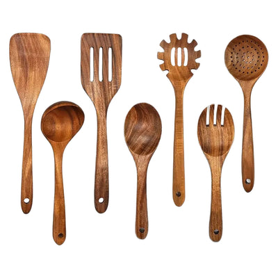 7-Piece Wooden Cooking Spoons for Non-Stick Cookware