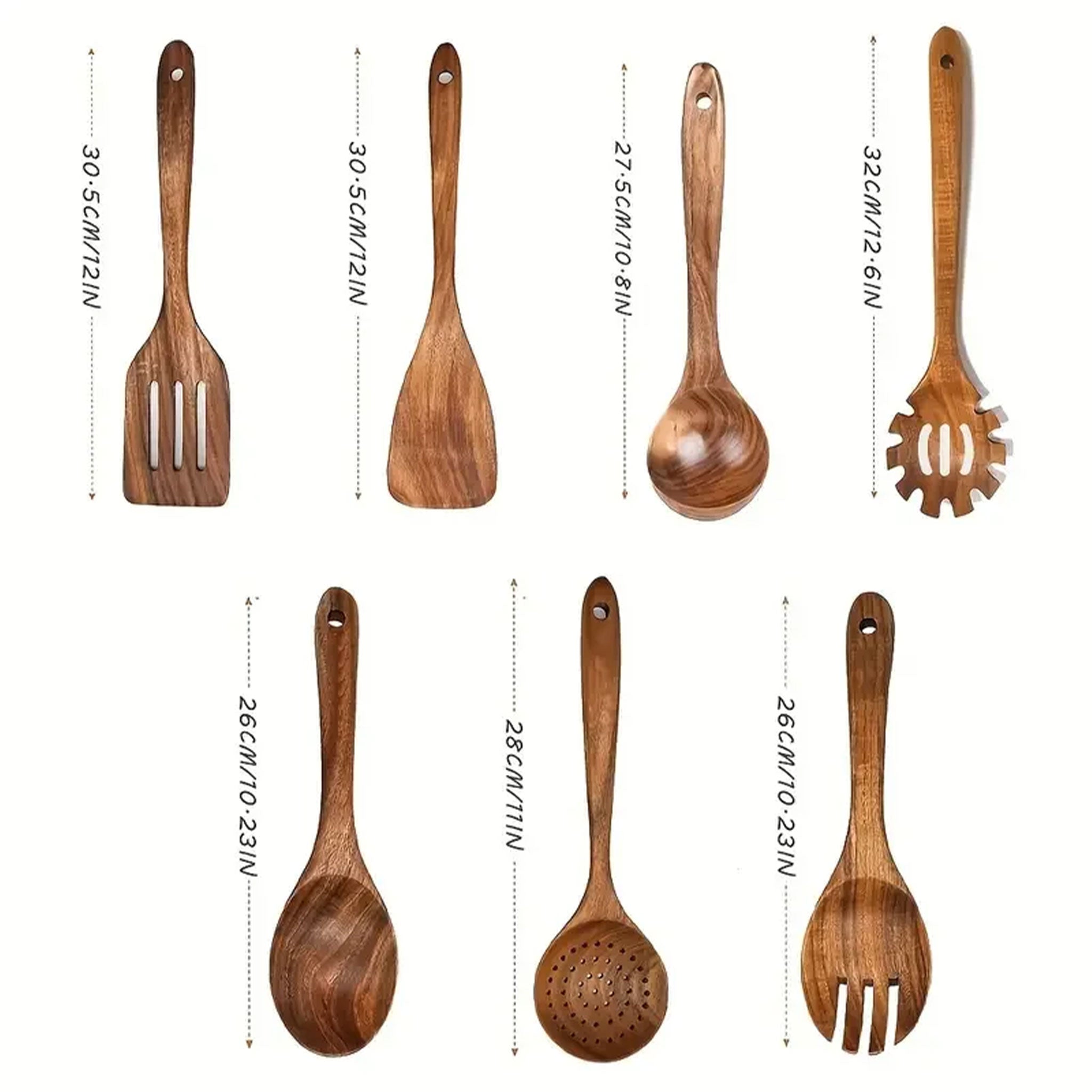 7-Piece Wooden Cooking Spoons for Non-Stick Cookware
