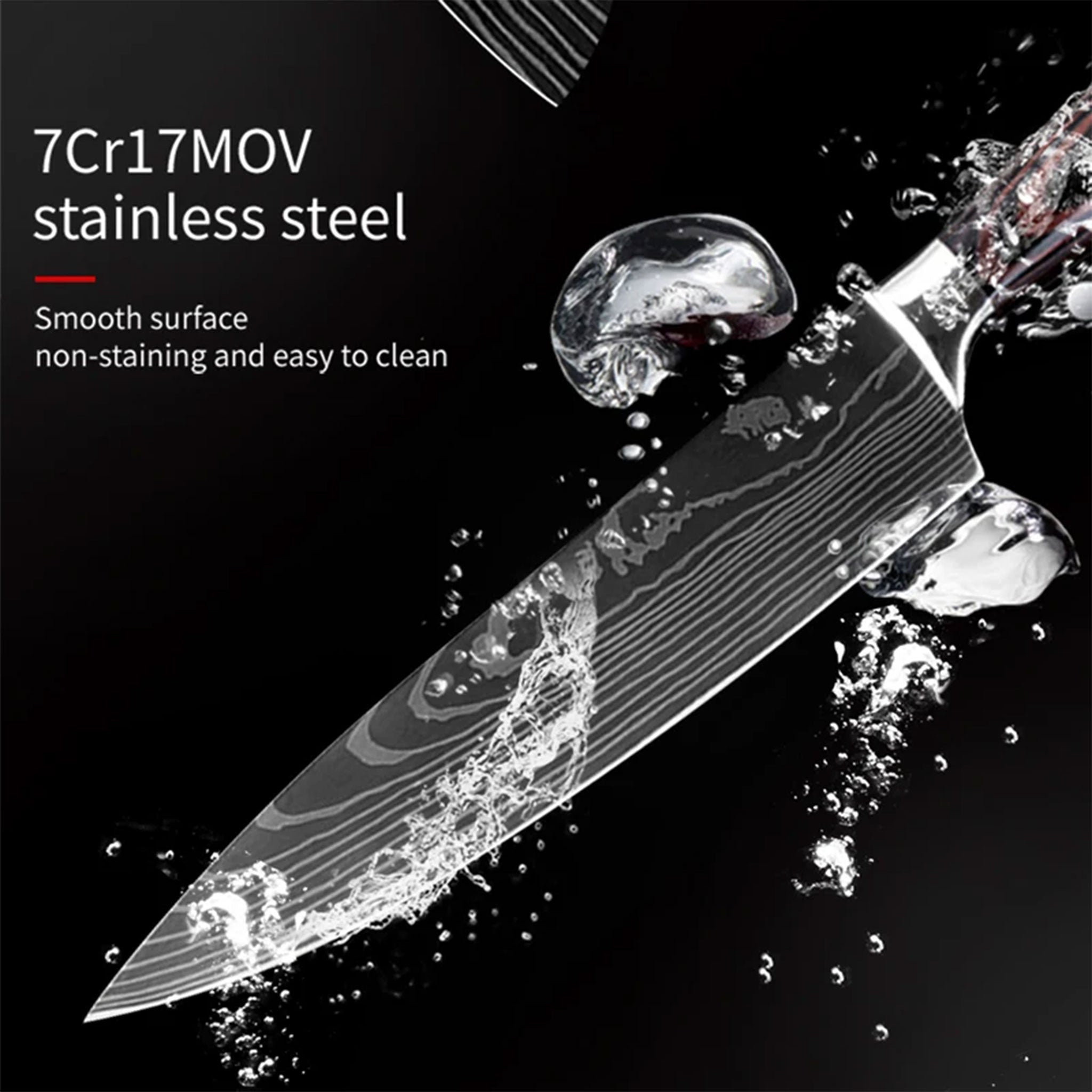 7CR17 Japanese Kitchen Knife Set – Laser Damascus Pattern Chef, Santoku & Utility Knives