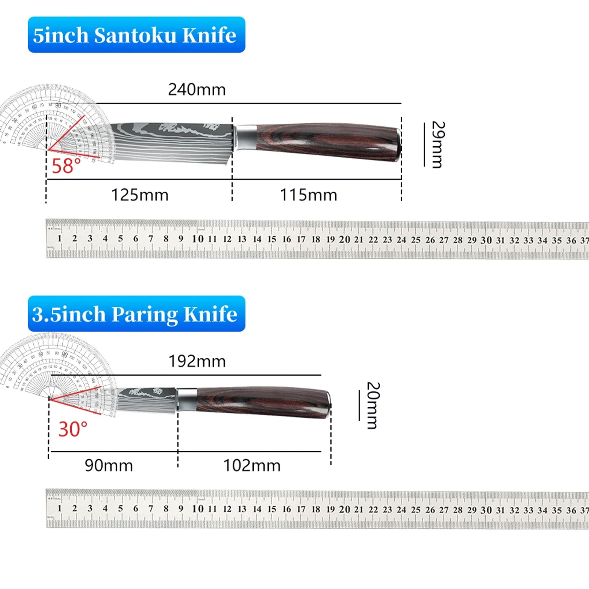 7CR17 Japanese Kitchen Knife Set – Laser Damascus Pattern Chef, Santoku & Utility Knives