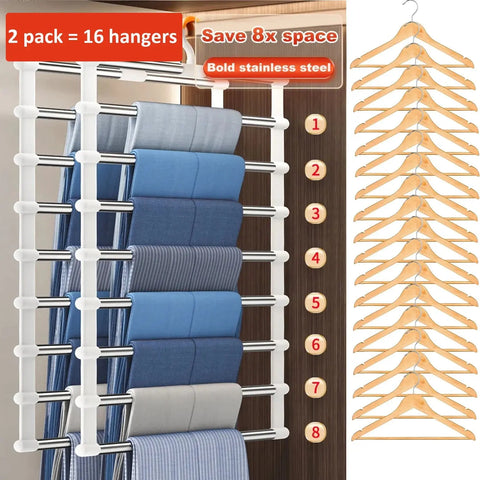 6/8 Layers Stainless Steel Trouser Hanger Magic Pants Rack Space Saving Clothes Organizer Foldable Wardrobe Hanger Storage wiktra