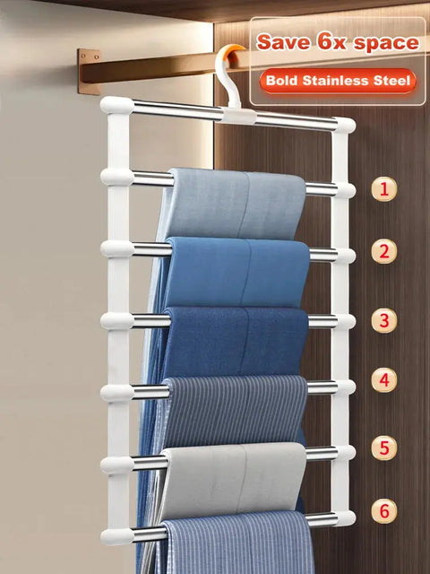 6/8 Layers Stainless Steel Trouser Hanger Magic Pants Rack Space Saving Clothes Organizer Foldable Wardrobe Hanger Storage