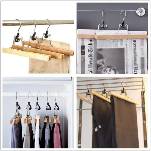 8 Piece Wooden Series Slack Hangers Non-Slip Wood Pants Hangers With 360 Degree Rotation Anti-Rust Hook Clip Hangers For Pants S wiktra