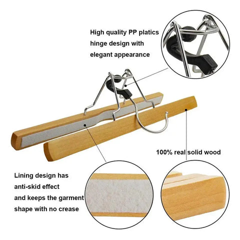 8 Piece Wooden Series Slack Hangers Non-Slip Wood Pants Hangers With 360 Degree Rotation Anti-Rust Hook Clip Hangers For Pants S wiktra