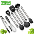 8pcs Kitchen Cooking Utensils Set Black Silicone Cooking Utensils Set Non-stick Baking Tools Turner Spatula Spoon Food Tongs Kit wiktra