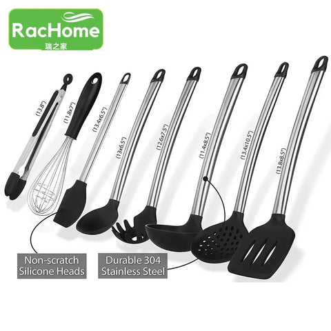 8pcs Kitchen Cooking Utensils Set Black Silicone Cooking Utensils Set Non-stick Baking Tools Turner Spatula Spoon Food Tongs Kit wiktra