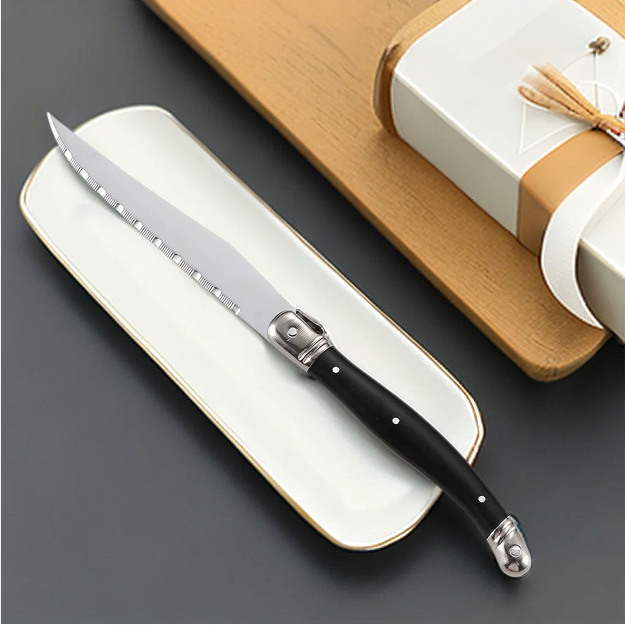 9-Inch Laguiole Serrated Steak Knife Set – Triple Rivet Ergonomic Handle (1/4/6/8 Pcs)