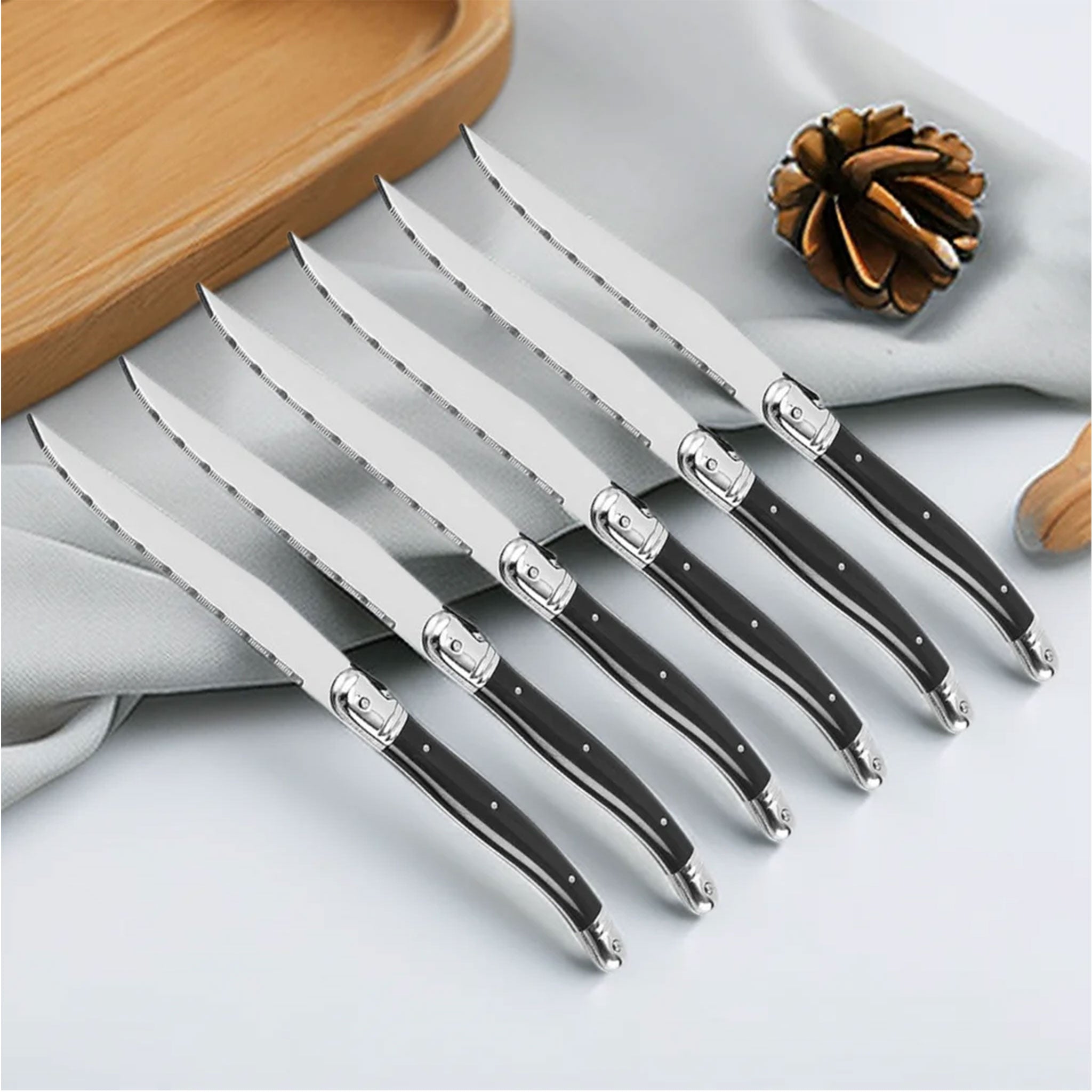 9-Inch Laguiole Serrated Steak Knife Set – Triple Rivet Ergonomic Handle (1/4/6/8 Pcs)