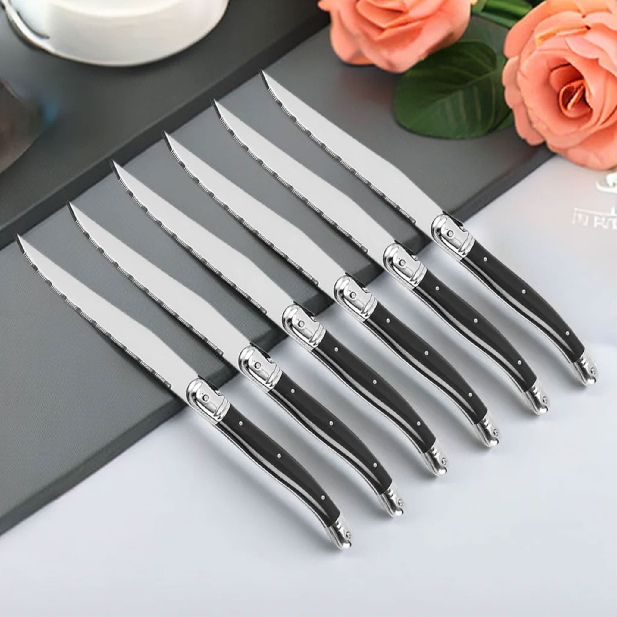 9-Inch Laguiole Serrated Steak Knife Set – Triple Rivet Ergonomic Handle (1/4/6/8 Pcs)