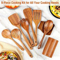 9 PCS Wooden Spoons for Cooking, Wooden Utensils for Cooking with Utensils Holder, Teak Wooden Kitchen Utensils Set wiktra