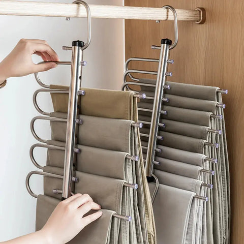 Folding Magic Pants Hangers 5/9layers Stainless Steel Space Saving Clothes Rack Organizer For Wardrobe Jeans Trousers Scarf wiktra