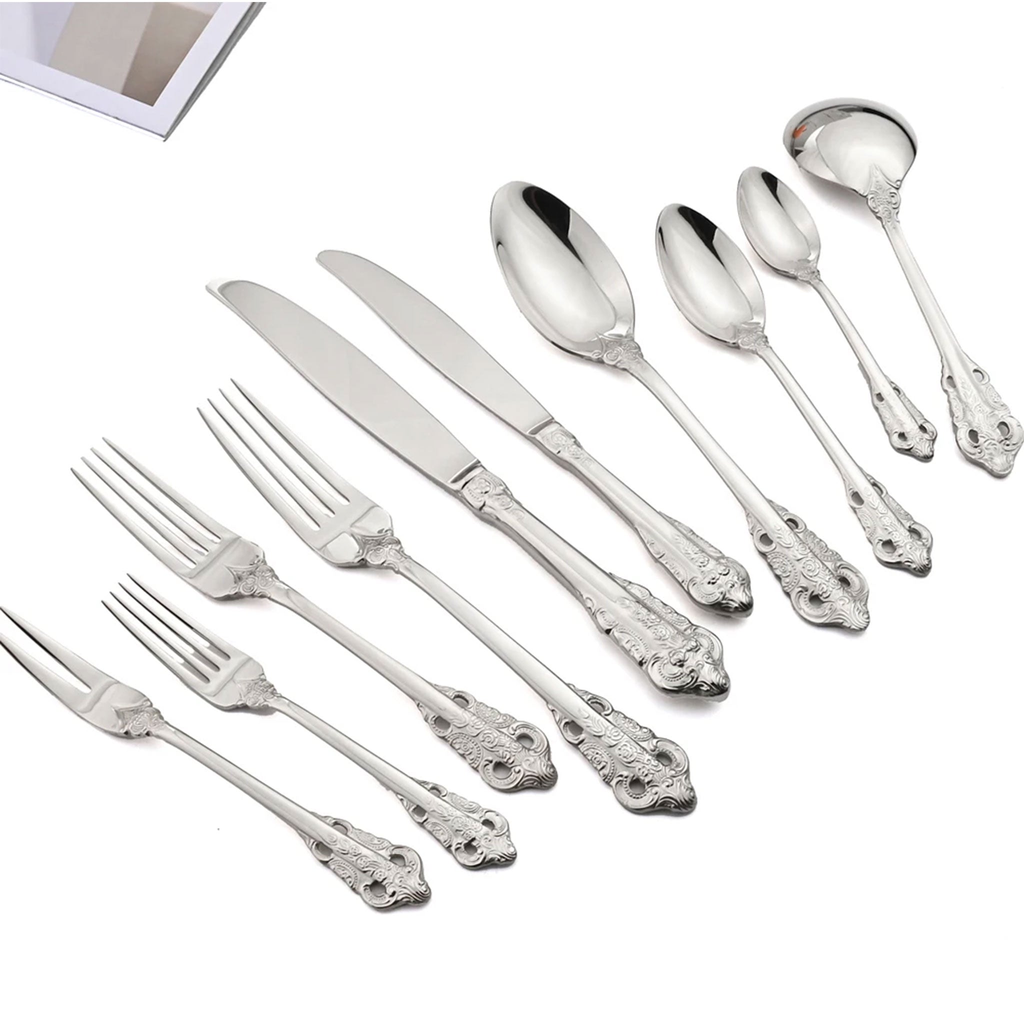 AJOYOUS Stainless Steel Vintage Silver Plated Cutlery Set – Knife, Fork & Spoon