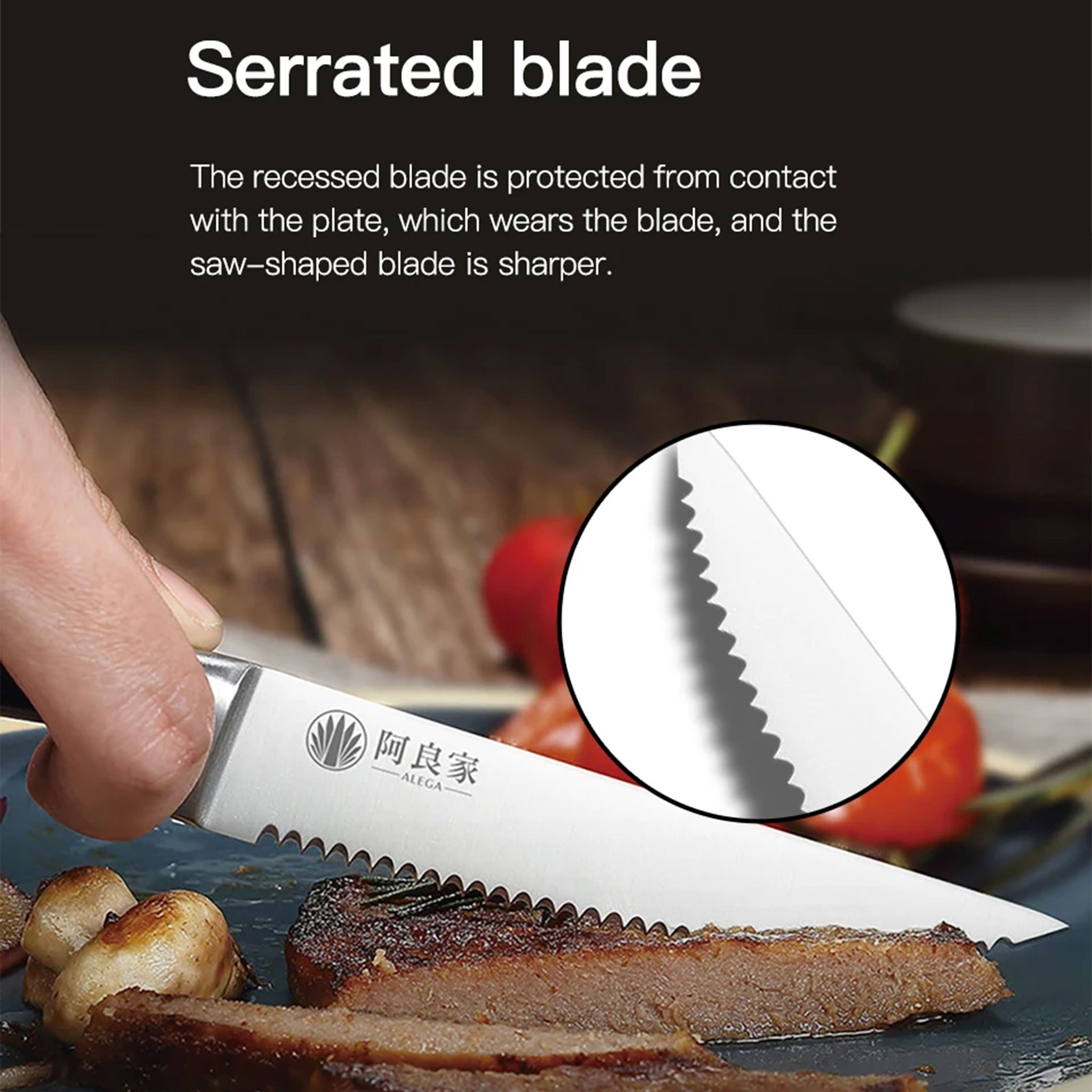 ALEGA 4.5-Inch Western-Style Serrated Steak Table Knife