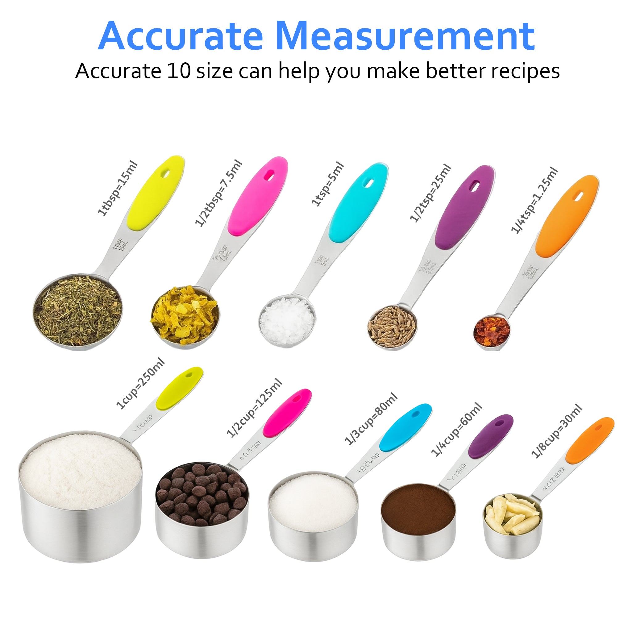 304 Stainless Steel Measuring Cups & Spoons Set for Baking & Cooking