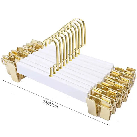 Advanced 10pcs Wooden Hangers Suit Clothes Organizer Closet Pants Hangers Wardrobe Storage Drying Rack Anti Slip Metal Clip