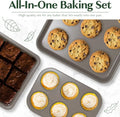 All-In-One Nonstick Bakeware Set, Stackable and Space Saving Design includes Round and Square Pans, Muffin Pans wiktra