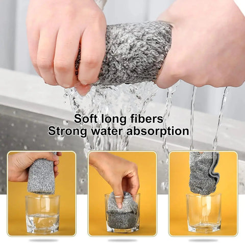 Bamboo Charcoal Cleaning Towel Kitchen Microfiber Cloth Rags Super Absorbent Non-Stick Oil Soft Dish Wipe Household Clean Towel wiktra