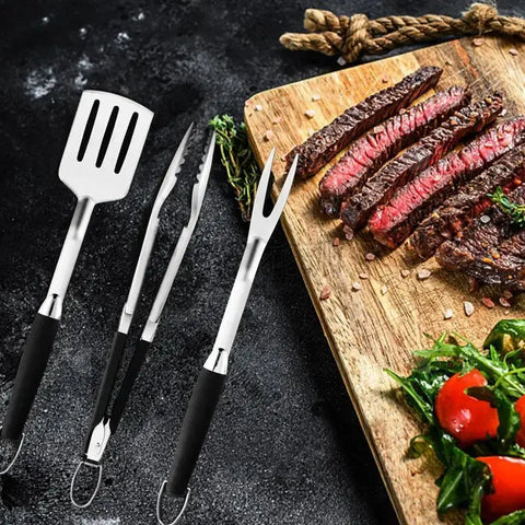 Barbecue Accessories Kit 3pcs Stainless Steel BBQ Cooking Spatula Kitchen Tongs Vegetables And Meat Cooking Outdoor Grilling