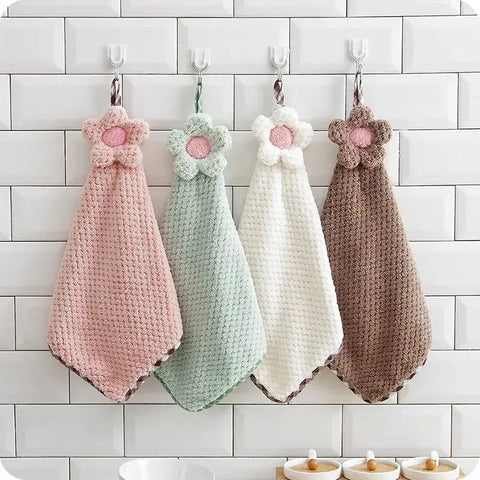 Bathroom Portable Towels Hangable Coral Fleece Absorbent Sun Flower Soft Hand Kitchen Bathroom Cleaning Microfiber Cloth Tools wiktra