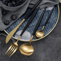 Black Gold Dinnerware Silverware Cutlery Set Knife Fork Spoon Western Tableware Portable Appliance Flatware 304 Stainless Steel wiktra