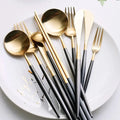 Black Gold Dinnerware Silverware Cutlery Set Knife Fork Spoon Western Tableware Portable Appliance Flatware 304 Stainless Steel wiktra