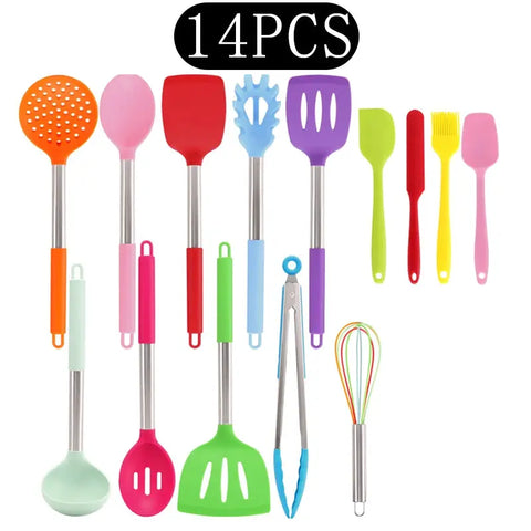 Black Non-stick Silicone Kitchenware Cooking Utensils Set Cookware Spatula Egg Beaters Stainless Steel Handle Kitchen Tool Set