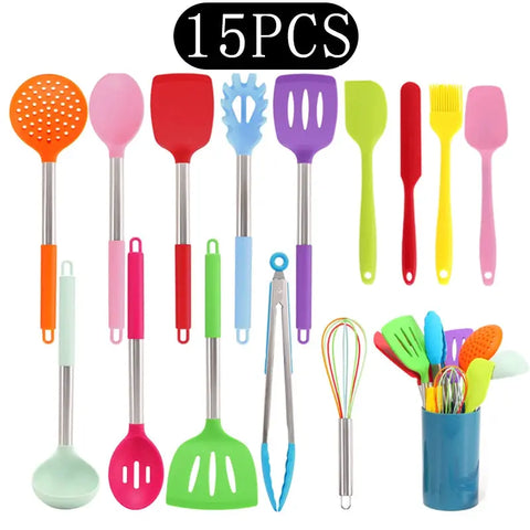 Black Non-stick Silicone Kitchenware Cooking Utensils Set Cookware Spatula Egg Beaters Stainless Steel Handle Kitchen Tool Set