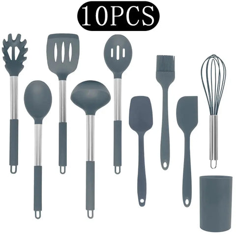 Black Non-stick Silicone Kitchenware Cooking Utensils Set Cookware Spatula Egg Beaters Stainless Steel Handle Kitchen Tool Set